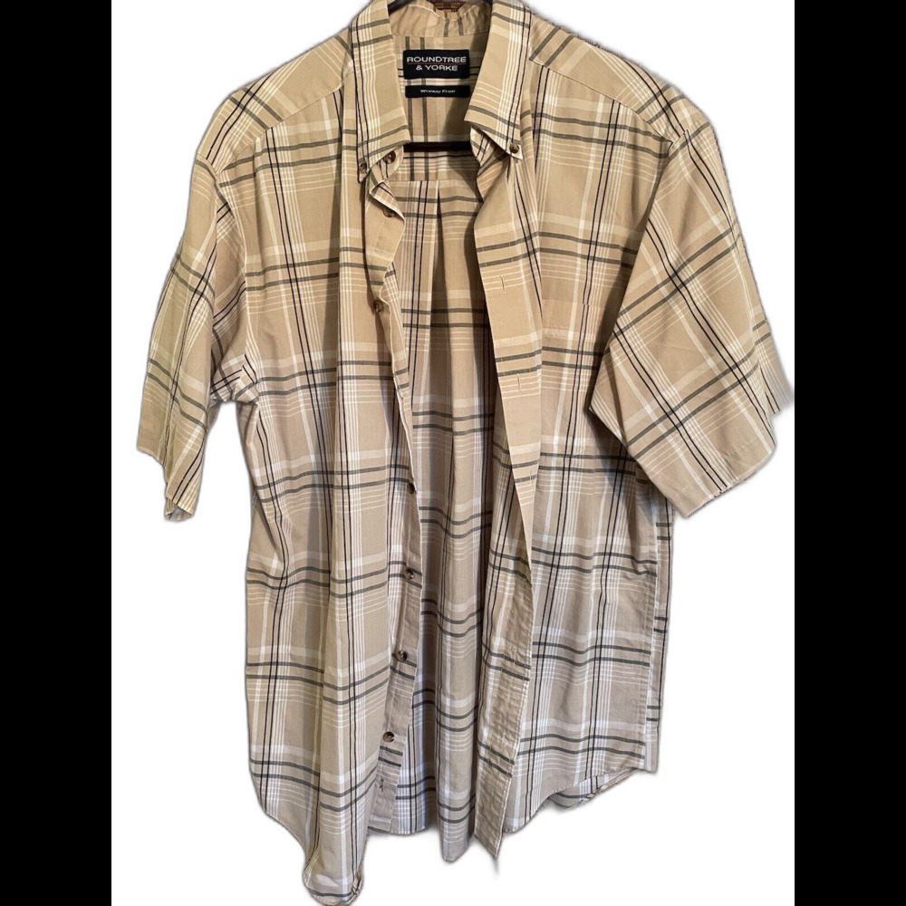 Rountree & Yorke Men's L Short Sleeve Wrinkle Free Plaid Button-Front Shirt